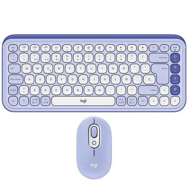 Kit Teclado Inalámbrico Logitech POP Icon Combo Español + Mouse 400 DPI - Púrpura Blanco