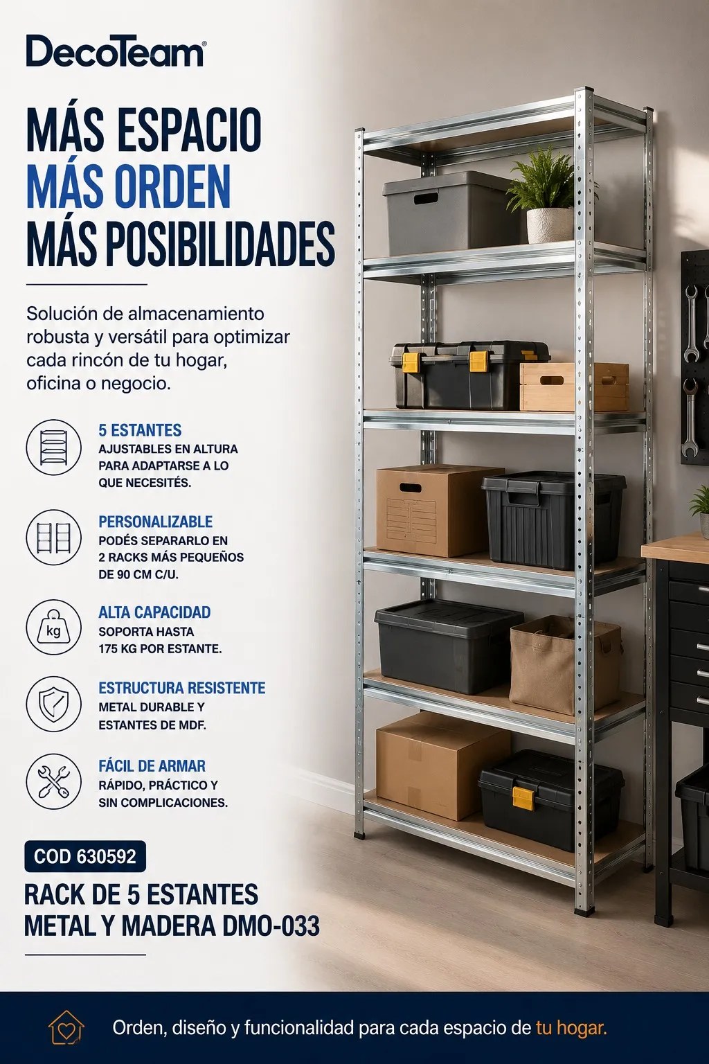 Rack de 5 Estantes Metal y Madera DMO-033