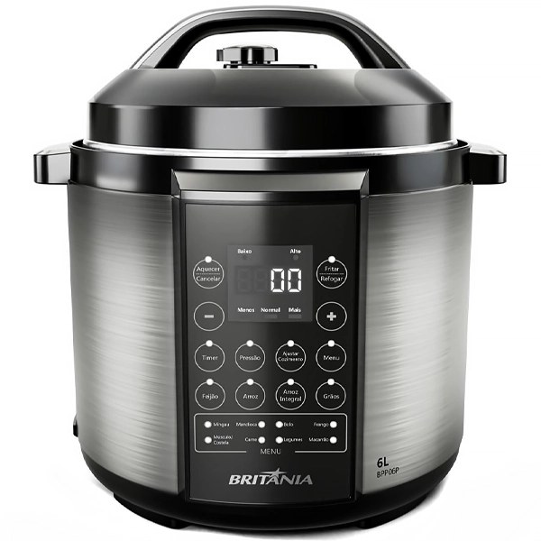 Olla a Presión Eléctrica Britânia BPP06P 1.000 watts 6 Litros 220V ~ 50 60 Hz - Plata Negra